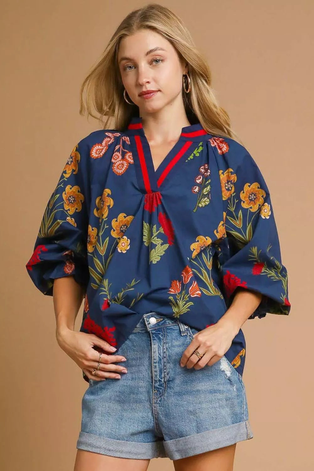 UMGEE Floral Print Flounce Sleeve Blouse on Simply Obsessed