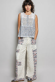 POL Printed Woven Lace Back Round Neck Sleeveless Top. **SALE** on Simply Obsessed