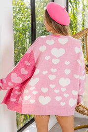 BIBI Heart Color Block V-Beck Knit Cardigan with Pockets on Simply Obsessed