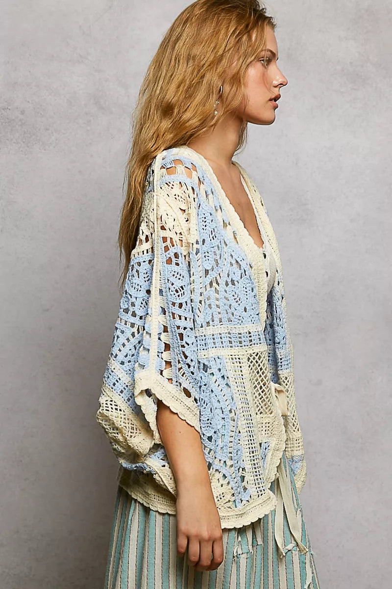 POL Open Front Crochet Cardigan with Scalloped Edge on Simply Obsessed
