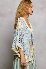 POL Open Front Crochet Cardigan with Scalloped Edge on Simply Obsessed