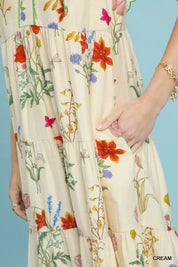 UMGEE Floral Ruffle Tiered Midi Dress with Scalloped Detail on Simply Obsessed