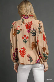 Umgee Flower Print Blouse with Scalloped Neckline on Simply Obsessed