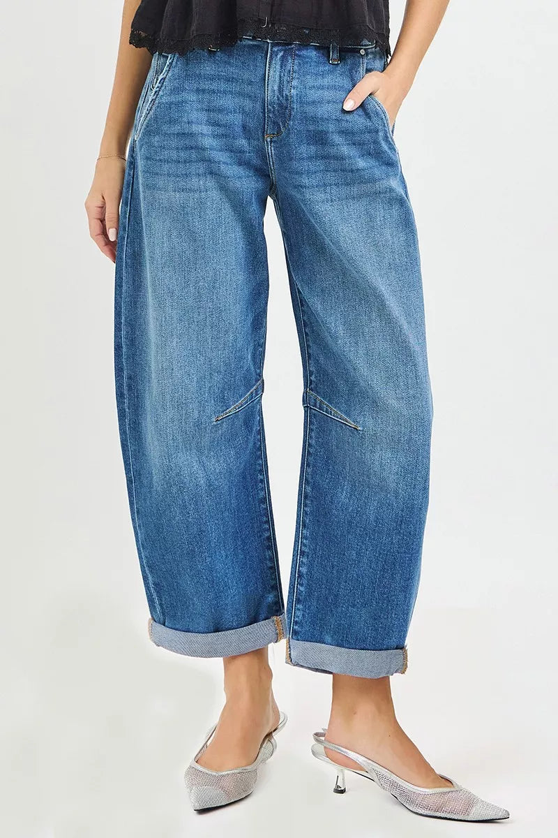RISEN Slouchy Cropped Barrel Jeans With Cuffed Hem on Simply Obsessed
