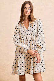 BIBI Polka Dot Corduroy Collared V Neck Dress on Simply Obsessed