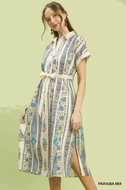 UMGEE Vertical Print Tie Waist Midi Dress on Simply Obsessed
