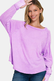 ZENANA Round Neck Thumbhole Long Sleeve T-Shirt on Simply Obsessed