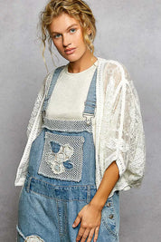 POL Open Front Crochet Cardigan with Floral Embroidery on Simply Obsessed
