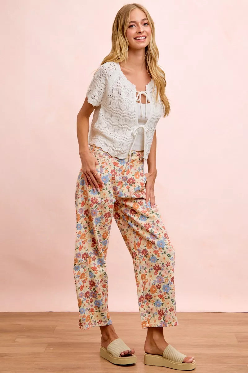 BIBI Washed Floral Printed Twill Barrel Pants **FALL DEBUT SALE** on Simply Obsessed