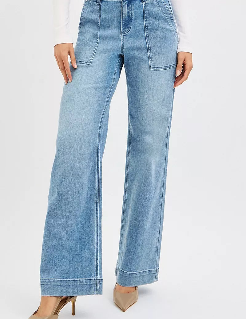 RISEN Full Size High Rise Straight Leg Jeans with Front Pockets Plus Size on Simply Obsessed