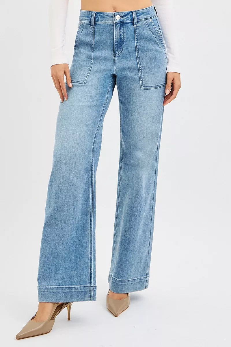 RISEN Full Size High Rise Straight Leg Jeans with Front Pockets Plus Size on Simply Obsessed