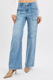 RISEN Full Size High Rise Straight Leg Jeans with Front Pockets Plus Size on Simply Obsessed