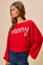 SO ME Merry Tinsel Lettering Christmas Sweater Top on Simply Obsessed