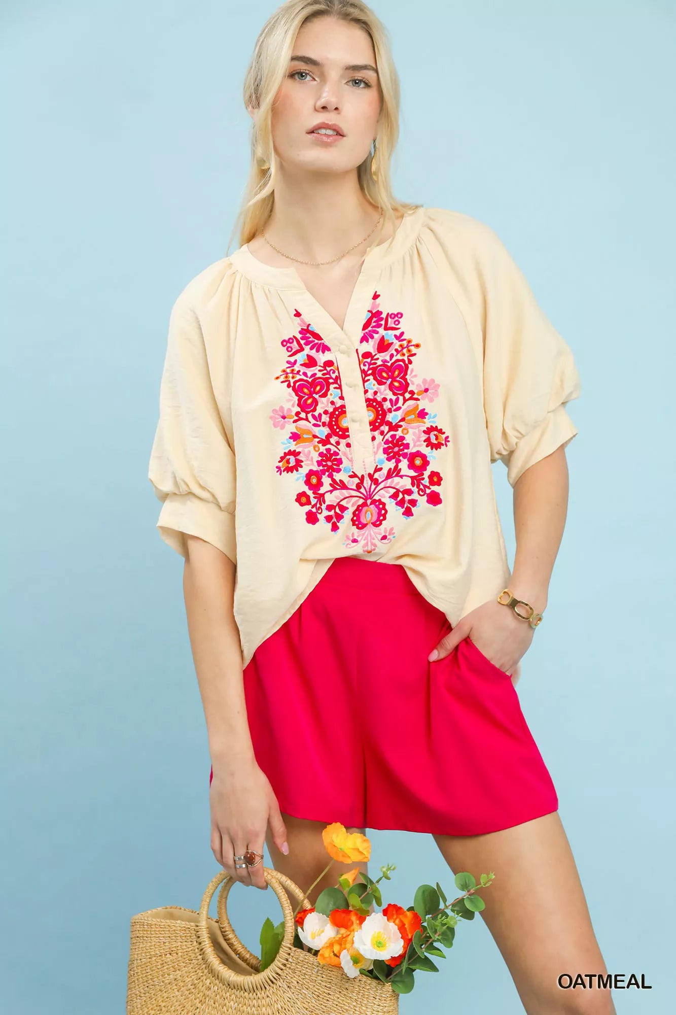 UMGEE Embroidered Puff Sleeve Blouse on Simply Obsessed