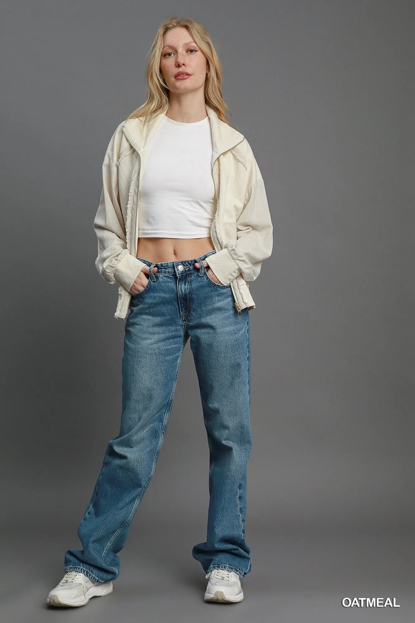 Umgee Two-Way Jacquard Zip-Up Jacket on Simply Obsessed