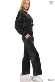 ZENANA Velvet Zip Up Hoodie and Pants Set on Simply Obsessed