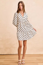 BIBI Polka Dot Corduroy Collared V Neck Dress on Simply Obsessed
