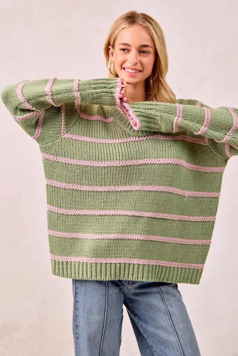 BIBI Striped Long Sleeve Sweater on Simply Obsessed