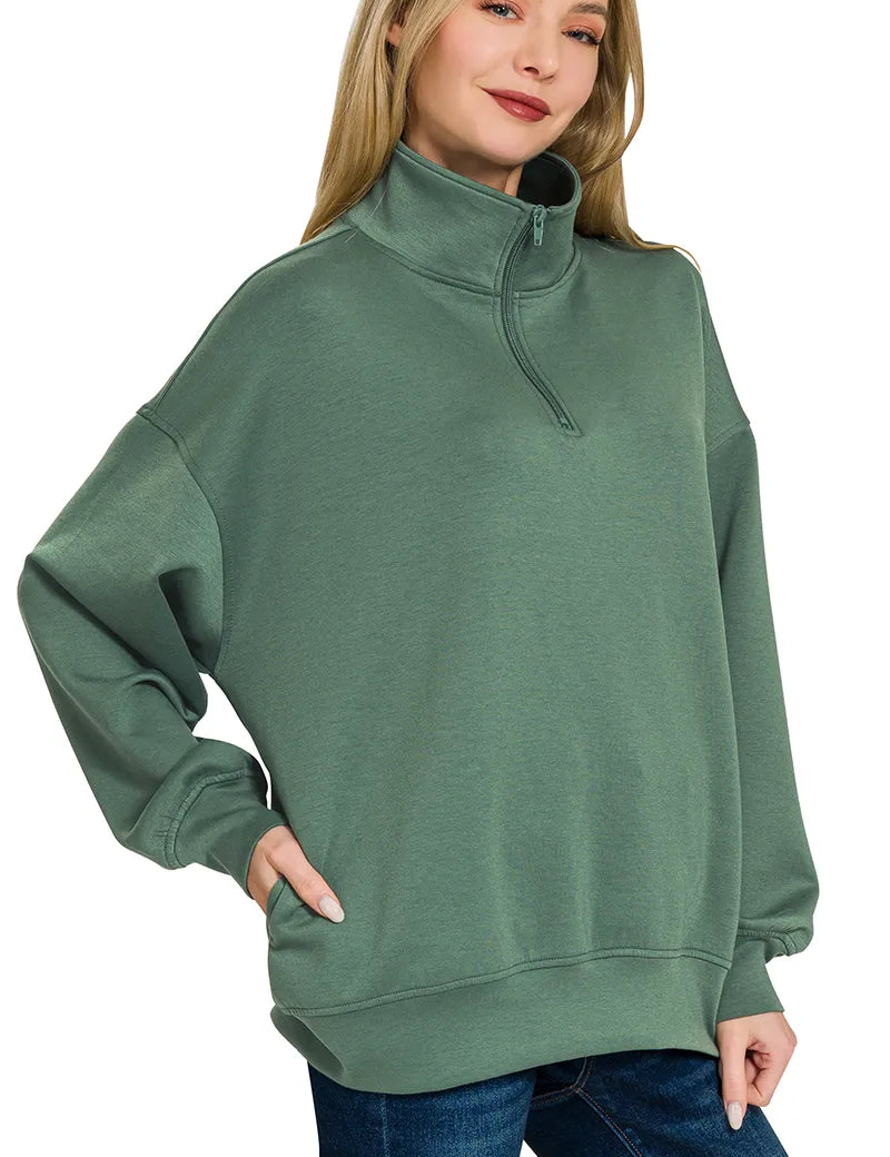Zenana Scuba Quarter-Zip Sweatshirt on Simply Obsessed