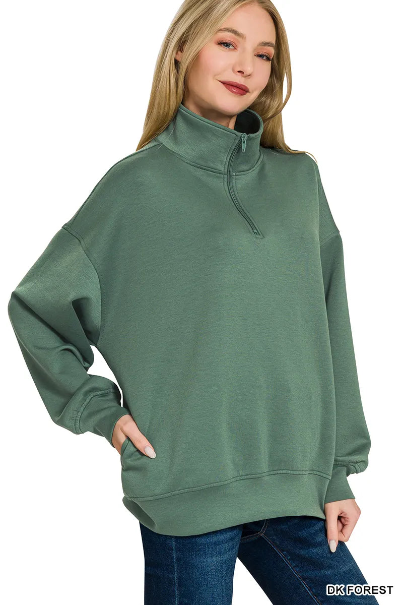 Zenana Scuba Quarter-Zip Sweatshirt on Simply Obsessed