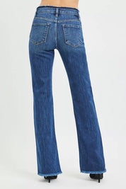 RISEN Full Size Mid Rise Bootcut Frayed Waistband Hem Detail Jeans Plus Size on Simply Obsessed