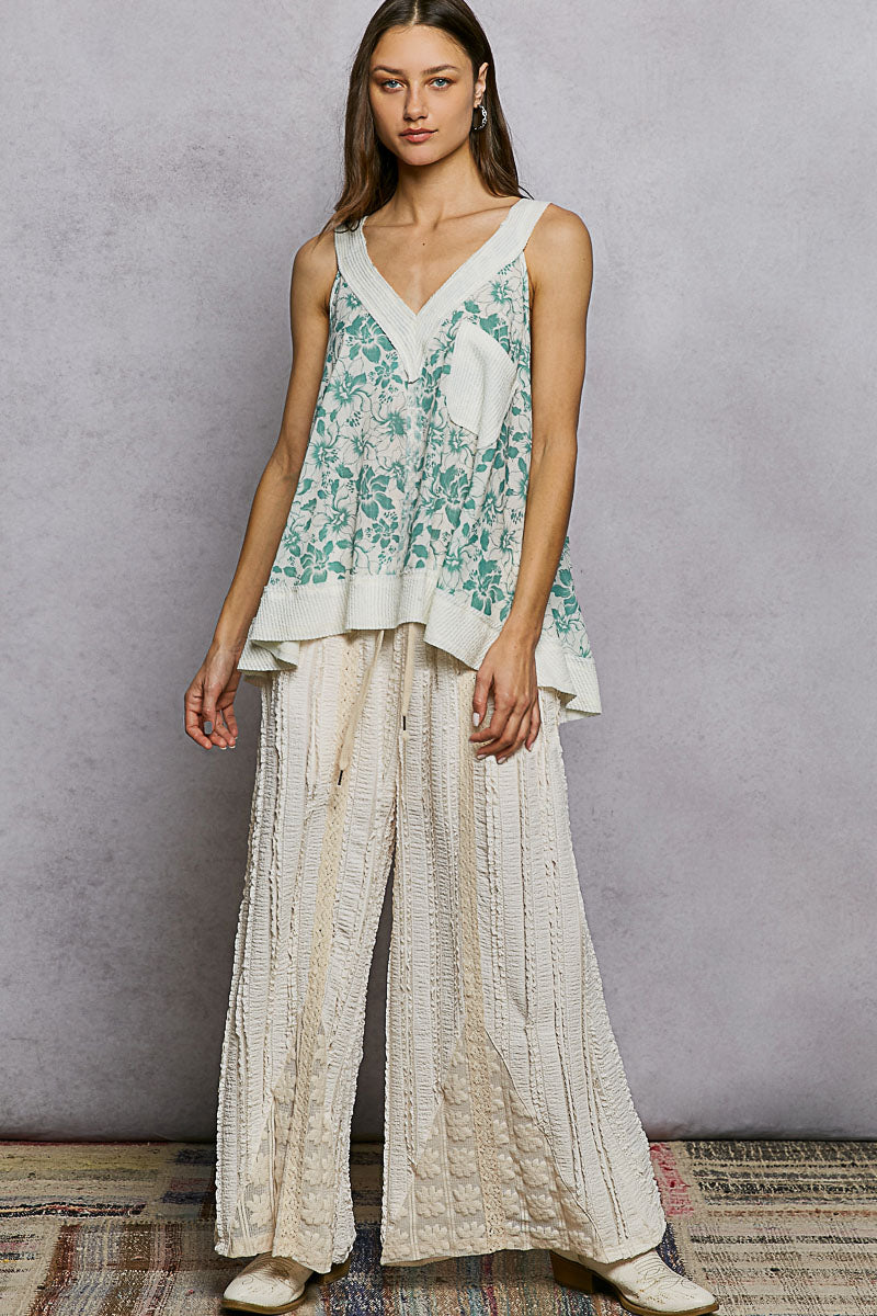 POL Floral V-Neck Tank with Front Pocket on Simply Obsessed