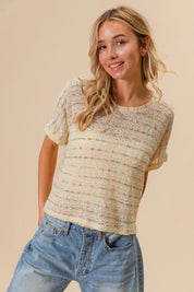 BiBi Striped Popcorn Knit Top on Simply Obsessed
