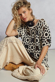 POL Openwork Short Sleeve Crochet Knit Top with Weave Knit Patterns on Simply Obsessed