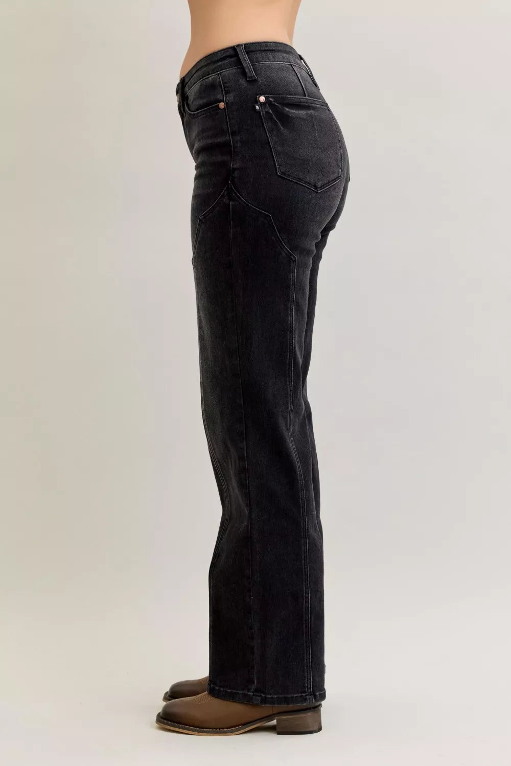 Judy Blue Mid Rise Straight Western Seam Detail Jeans on Simply Obsessed