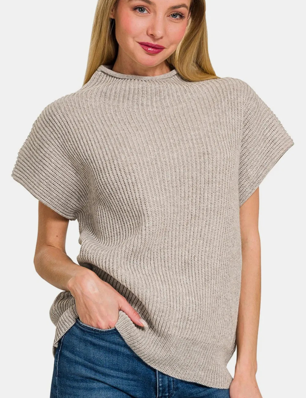 Zenana Short Sleeve Mock Neck Sweater on Simply Obsessed