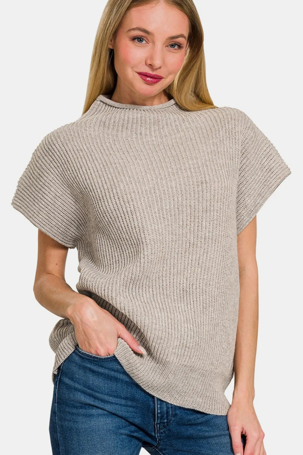 Zenana Short Sleeve Mock Neck Sweater on Simply Obsessed
