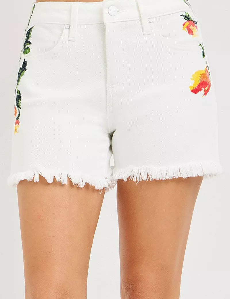 RISEN Tummy Control High Rise Flower Printed Shorts on Simply Obsessed