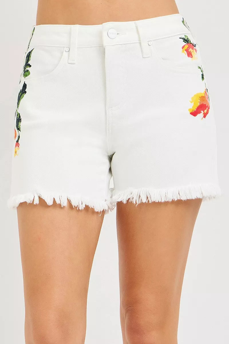 RISEN Tummy Control High Rise Flower Printed Shorts on Simply Obsessed