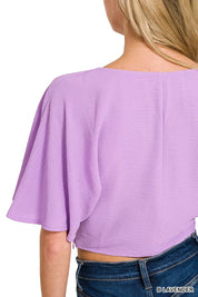 ZENANA Woven Airflow Twisted Top & Wide Leg Pants Set on Simply Obsessed