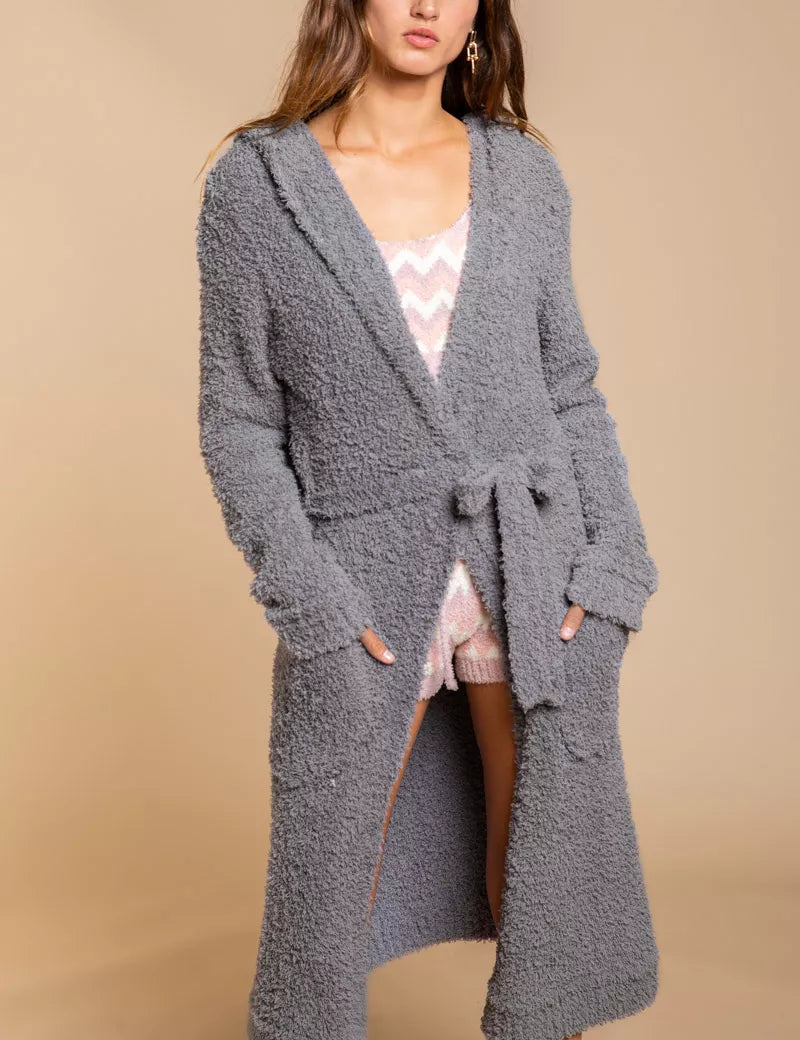 POL Berber fleece Tie Front Robe with Pockets on Simply Obsessed