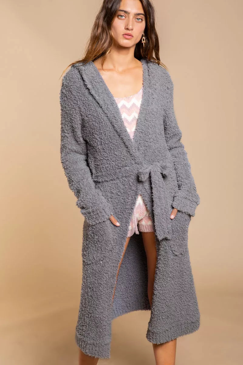 POL Berber fleece Tie Front Robe with Pockets on Simply Obsessed