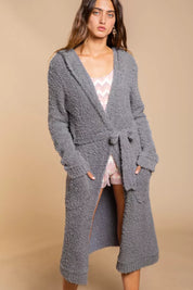 POL Berber fleece Tie Front Robe with Pockets on Simply Obsessed