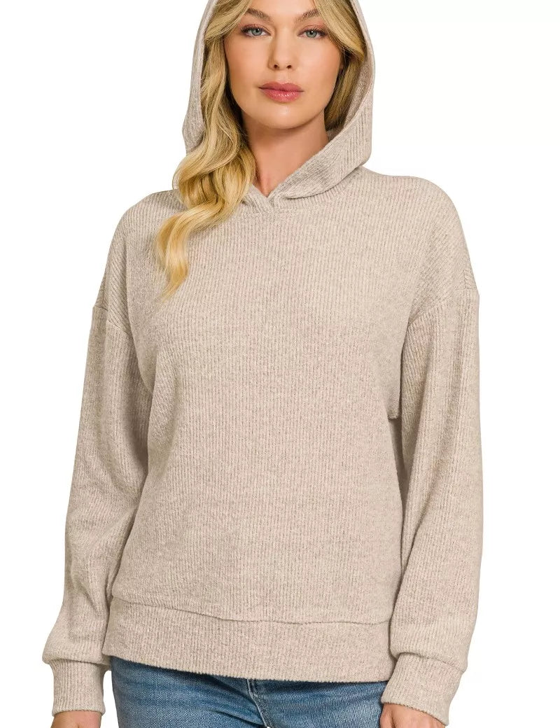 ZENANA Brushed Ribbed Hacci Hoodie Pullover on Simply Obsessed