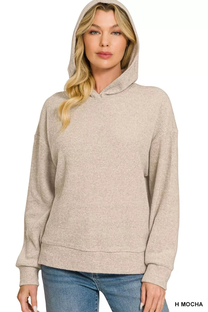 ZENANA Brushed Ribbed Hacci Hoodie Pullover on Simply Obsessed