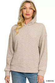 ZENANA Brushed Ribbed Hacci Hoodie Pullover on Simply Obsessed