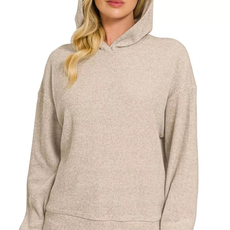 ZENANA Brushed Ribbed Hacci Hoodie Pullover on Simply Obsessed