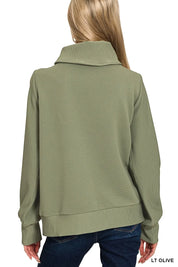 Zenana Ribbed High Neck Half Zip Pullover & Pants Set on Simply Obsessed