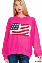 ZENANA French Terry American Flag Pullover on Simply Obsessed