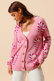 SO ME Christmas Candy Cane Button Front Sweater Cardigan on Simply Obsessed