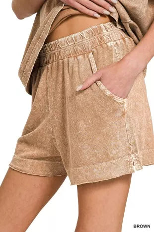 ZENANA Halo Snow Washed Exposed Seam Top & Shorts Set on Simply Obsessed