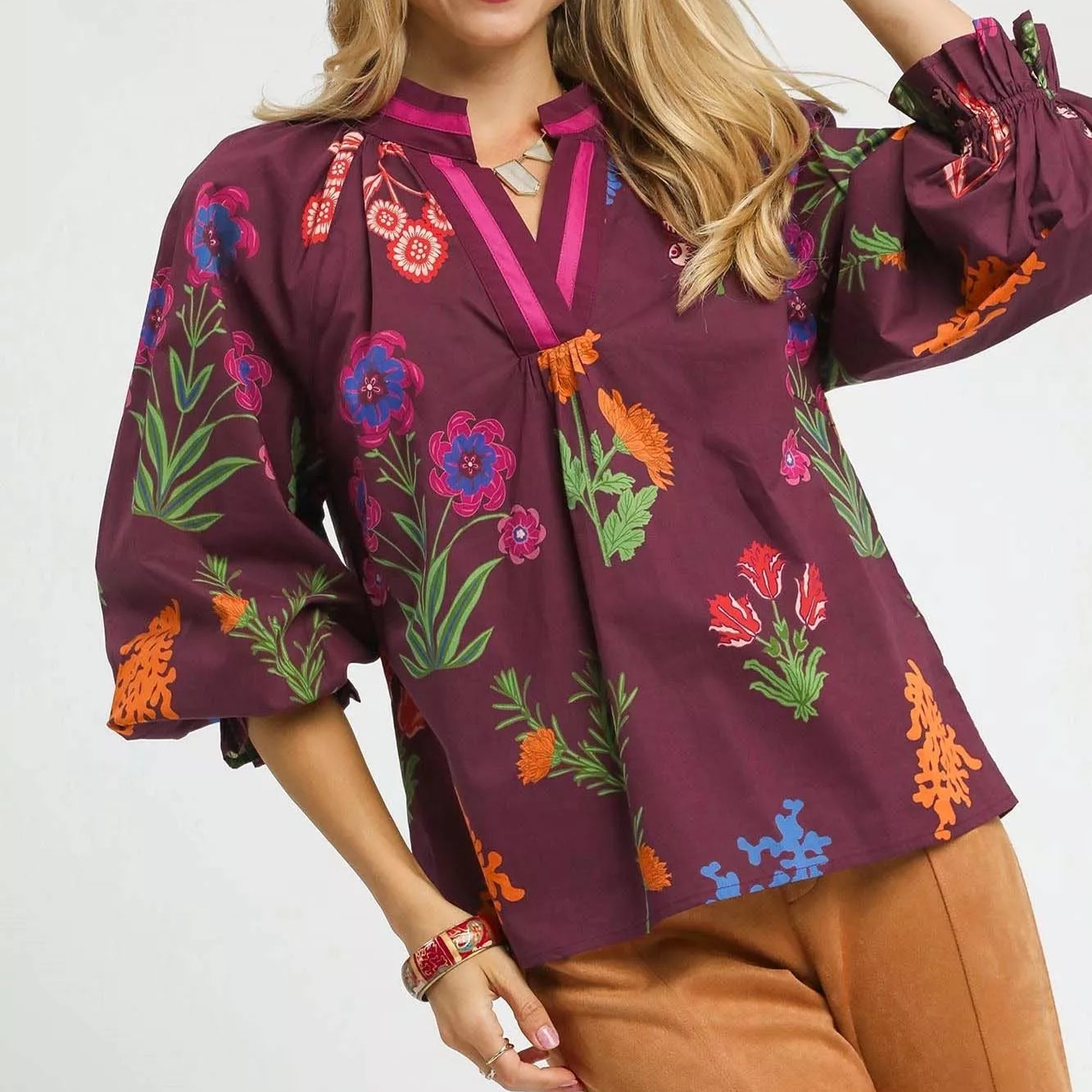 UMGEE Floral Print Flounce Sleeve Blouse on Simply Obsessed