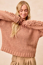BiBi Chunky Knit Sweater with Flower Detail Sleeves on Simply Obsessed