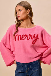 SO ME Merry Tinsel Lettering Christmas Sweater Top on Simply Obsessed