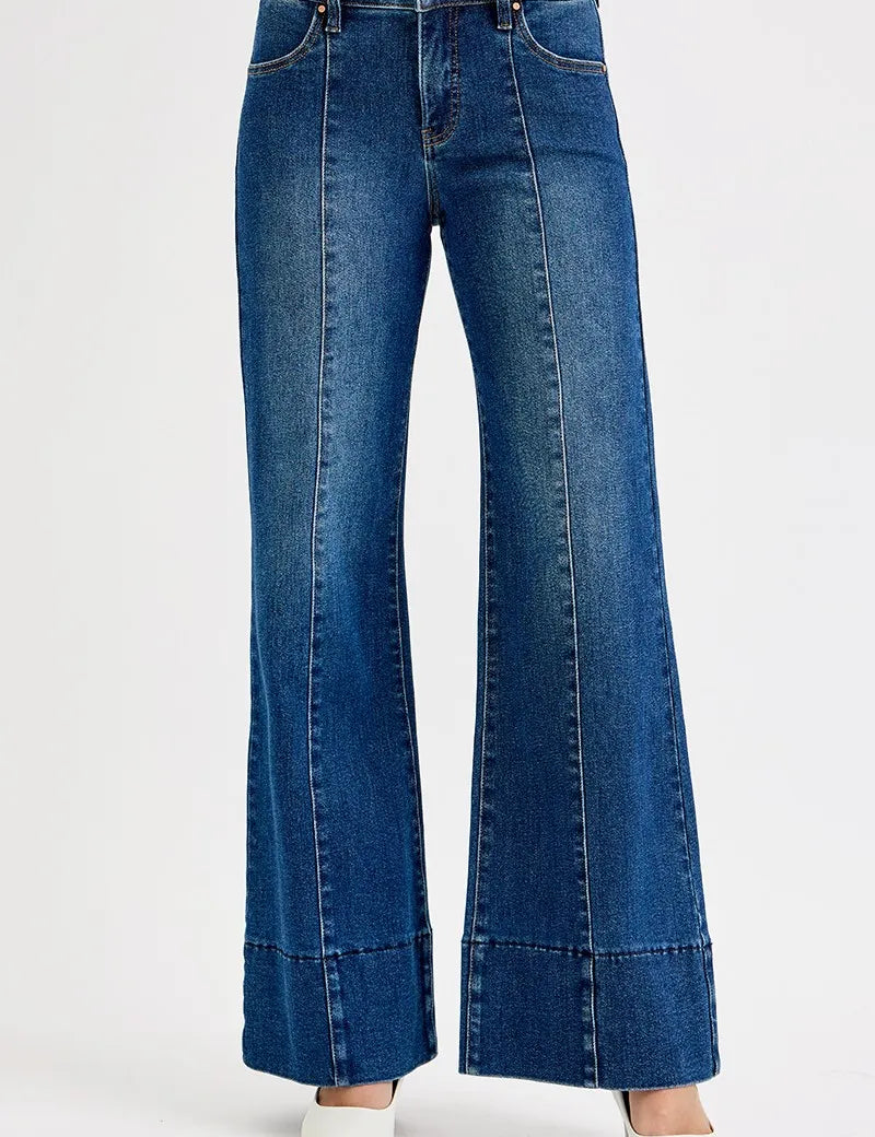 RISEN Full Size Tummy Control Mid Rise Ankle Wide Flare Jeans Plus Size on Simply Obsessed
