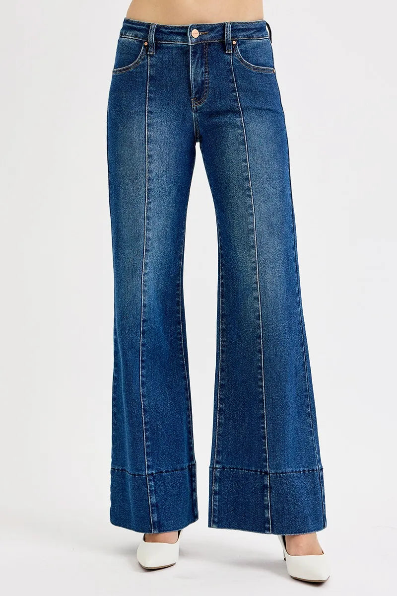 RISEN Full Size Tummy Control Mid Rise Ankle Wide Flare Jeans Plus Size on Simply Obsessed